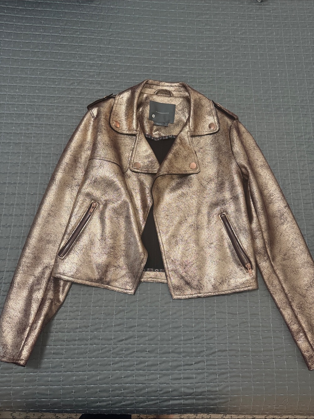 Anthropologie Metallic Bronze Cropped Moto Jacket
